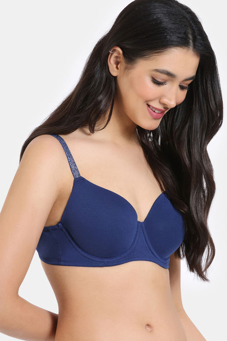 Zivame Glitter Straps Beautiful Basics Padded Wired 3/4th Coverage T-Shirt Bra - Blue Depth — image 3